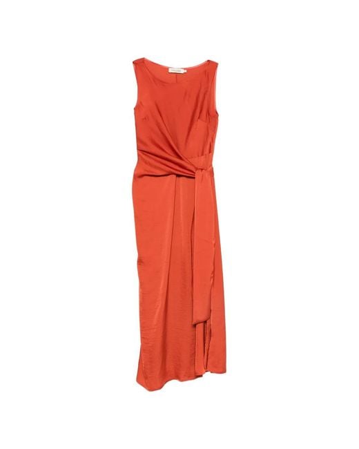 MOUTAKI Red Tie-Waist Sleeveless Midi Dress