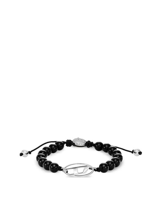 DIESEL White D Logo Beaded Bracelet for men