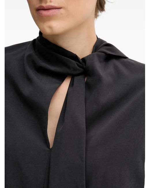 Sandro Ferrone Gray Tie-Neck Blouse