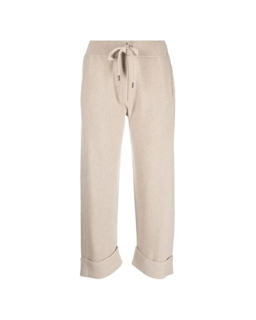 Brunello Cucinelli Natural Ribbed-Knit Turn-Up Track Pants
