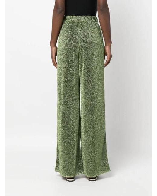 Oseree Green Lurex-detail High-waisted Trousers