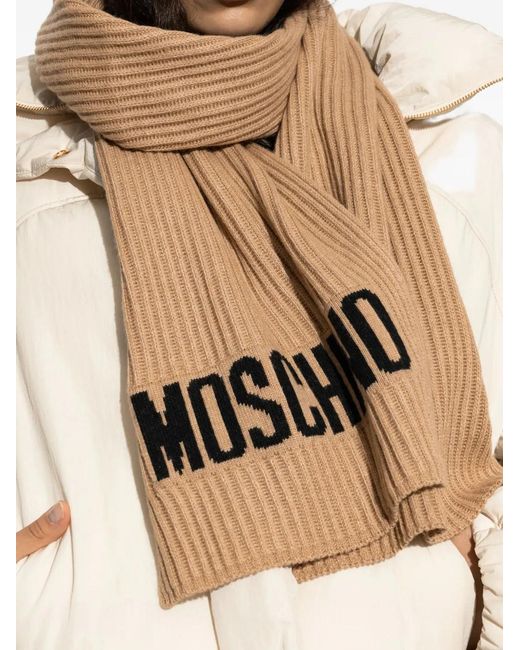 Moschino Natural Ribbed Logo Scarf