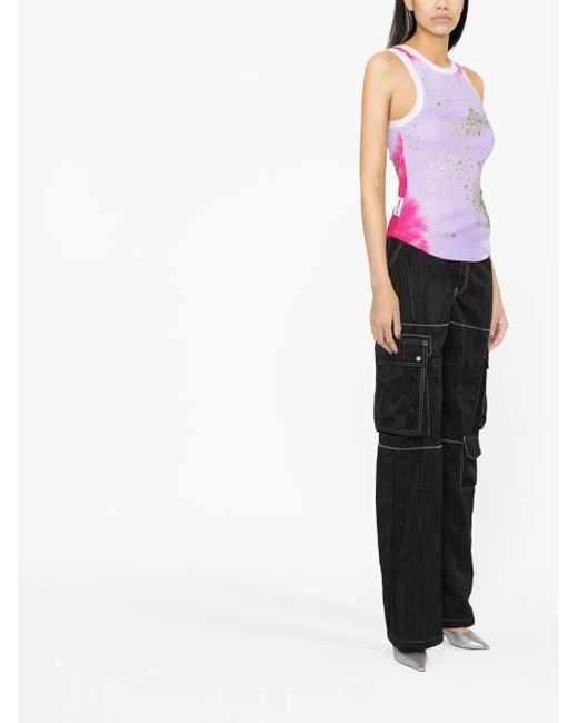 Des Phemmes Purple Embellished Tie-Dyed Stretch-Cotton Tank Top