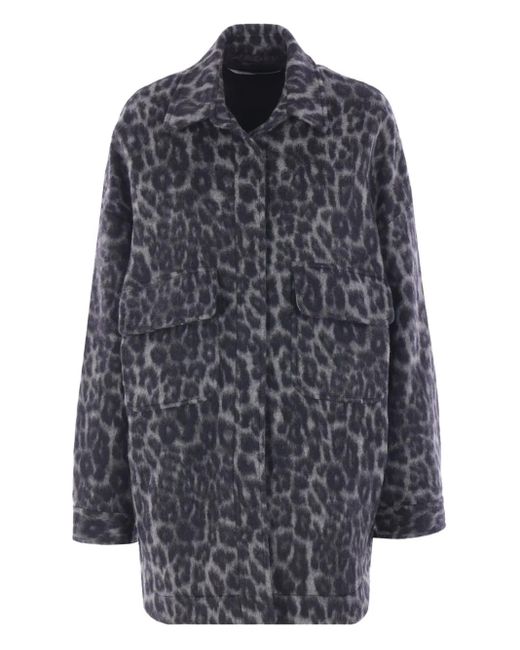 FEDERICA TOSI Gray Leopard-Print Buttoned Coat