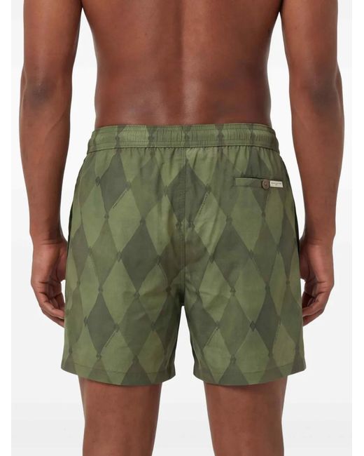 Ballantyne Green Diamond-Pattern Swim Shorts for men