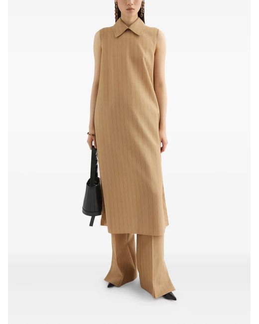 Jil Sander Natural Pinstriped Midi Dress