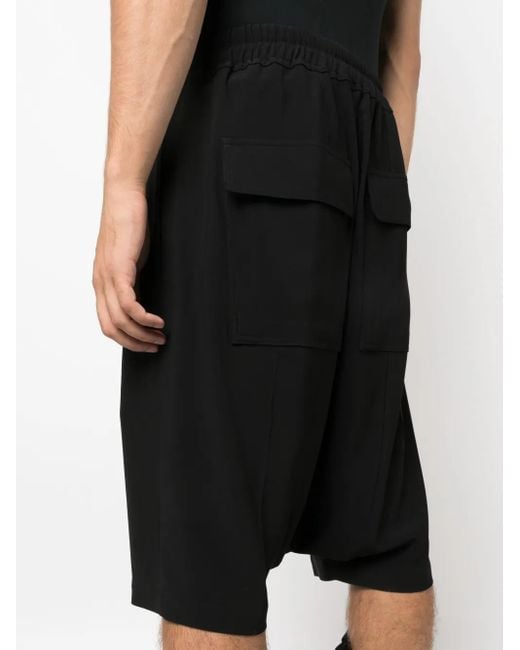 Rick Owens Black Drop-Crotch Drawstring Shorts for men