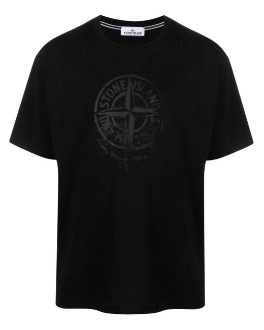 メンズ Stone Island コンパスプリント Tシャツ Black