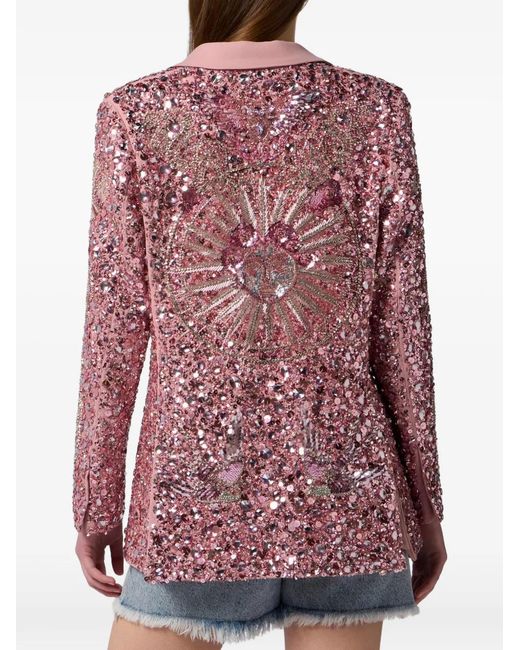 Philipp Plein Pink Boyfriend's Fit Blazer Butterfly Tattoo Paillettes