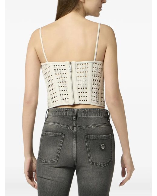 Philipp Plein Natural Weaved Leather Bustier