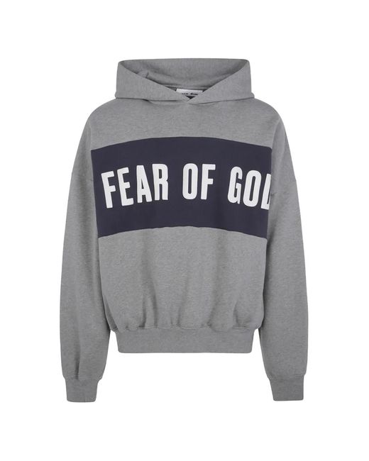 Fear Of God Gray Cropped Relaxed Panelled Hoodie for men