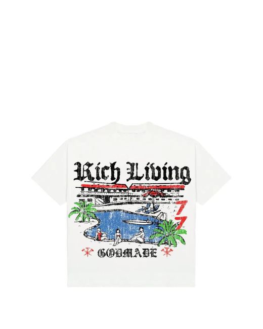 GODMADE White Rich Living Graphic-Print T-Shirt for men