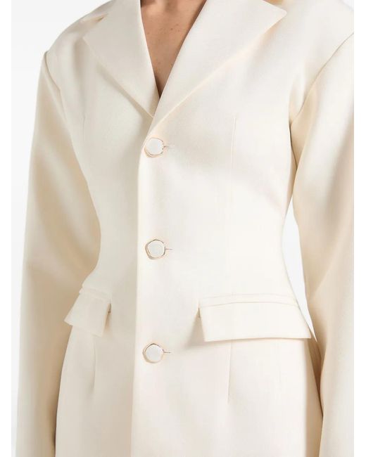 Manière De Voir White Claire Wide Shoulder Cinch Waist Blazer
