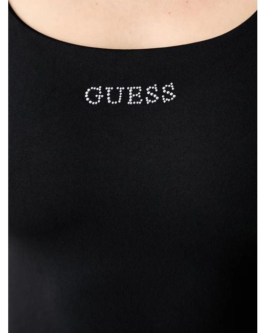 Guess Black Rhinestone-Logo Scoop-Neck Mini Dress