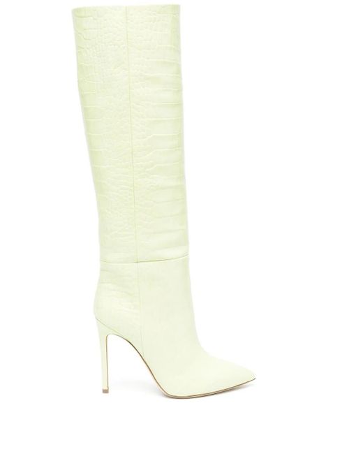 Paris Texas White Crocodile-Texture Stiletto Long Boots