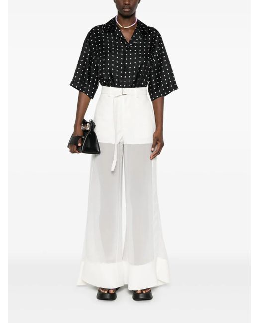 Sacai White Semi-Sheer Panels Palazzo Pants