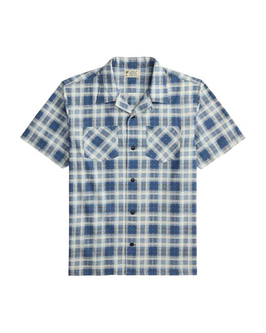 RRL Blue Short-Sleeve Checked Shirt for men