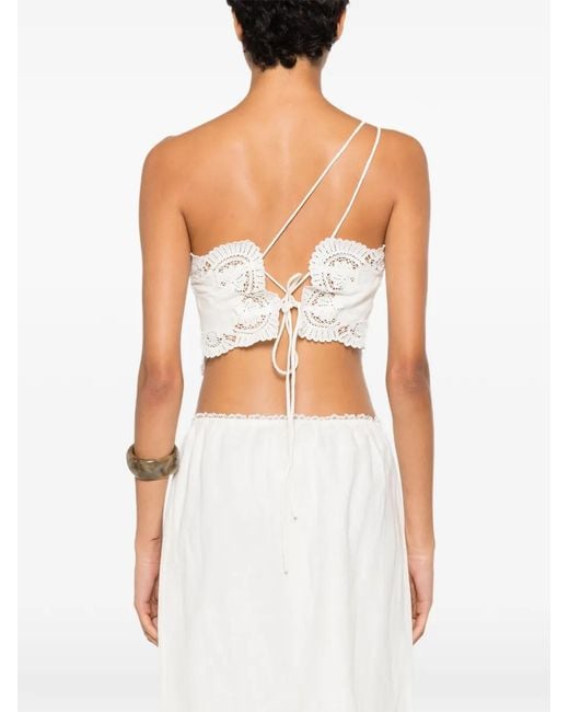 Posse White Darya Lace-Trim Linen Blouse