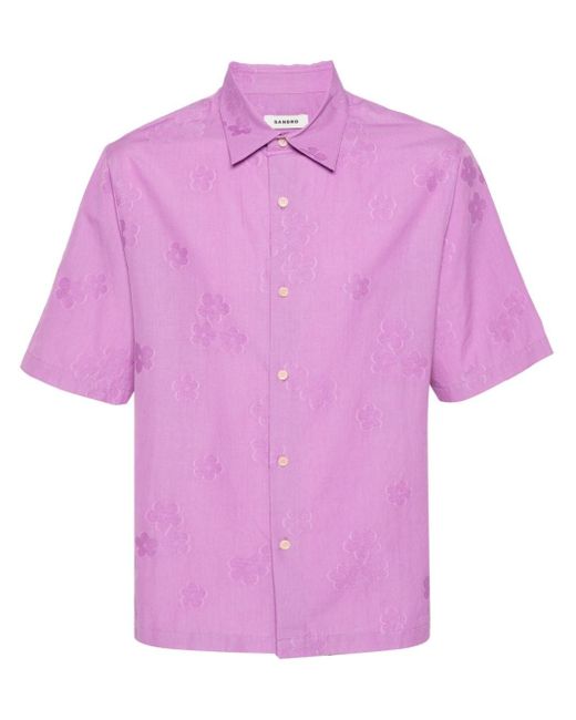 Sandro Pink Floral-embroidery Cotton Shirt for men