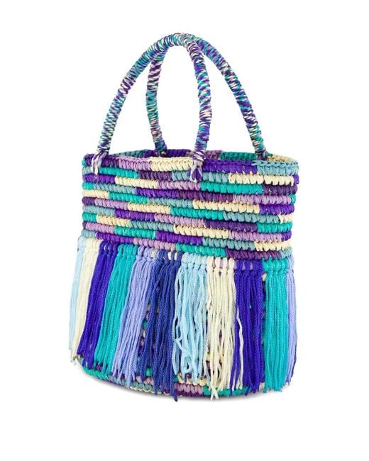 Sensi Studio Blue Baby Fringed Woven Tote Bag
