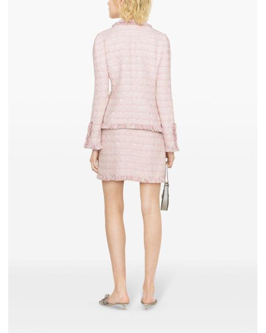 Giambattista Valli Pink Frayed High-waist Tweed Miniskirt