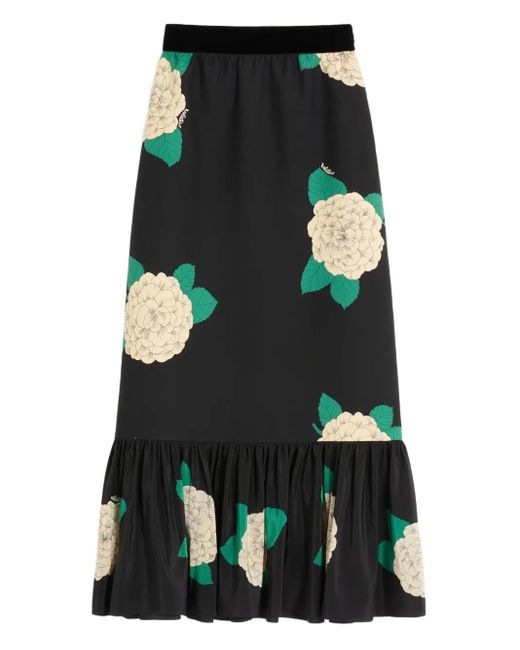 Valentino Garavani Black Apres L'Hiver-Print Midi Skirt