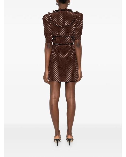 Alessandra Rich Brown Ruffled Polka-Dot Mini Dress