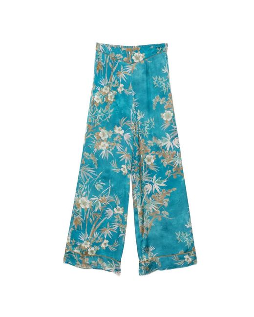 Forte_forte Blue Floral-Print Silk Palazzo Pants