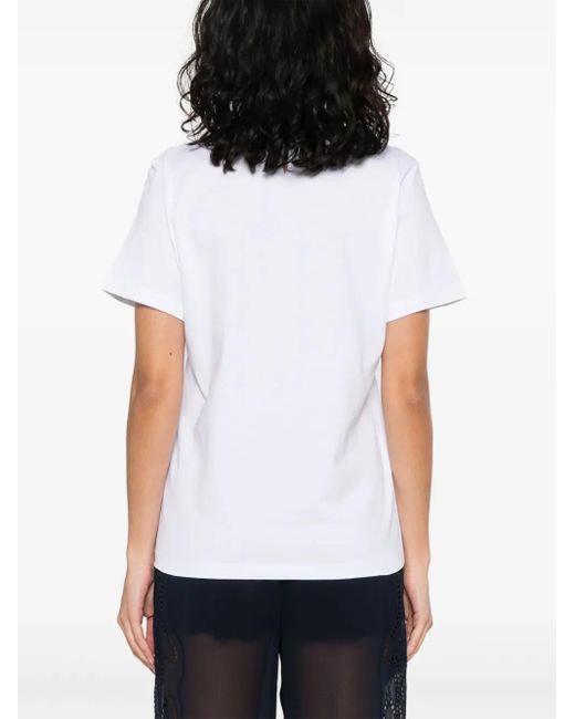 Alberta Ferretti White Crystal-Embellished Cotton T-Shirt