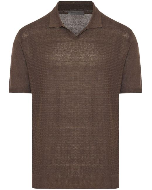Corneliani Brown Textured-finish Linen Polo Shirt for men