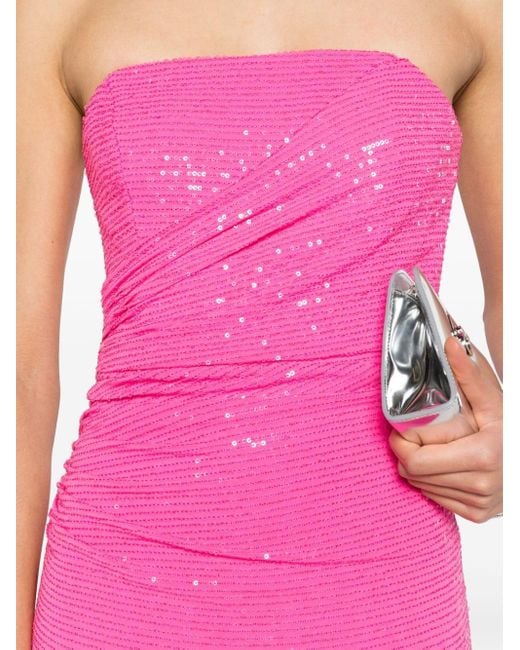 Nissa Pink Sequinned Strapless Gown