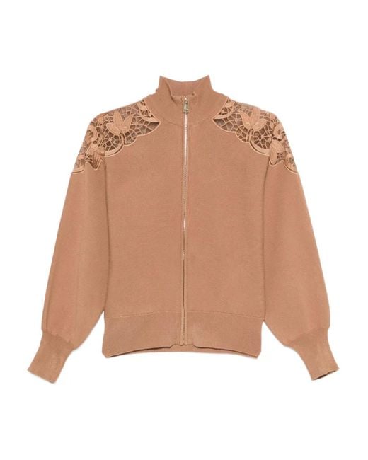 Twinset Natural Jacke mit Spitzeneinsatz