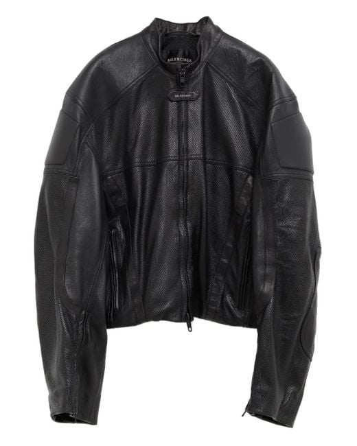Balenciaga Black Perforated Leather Jacket for men