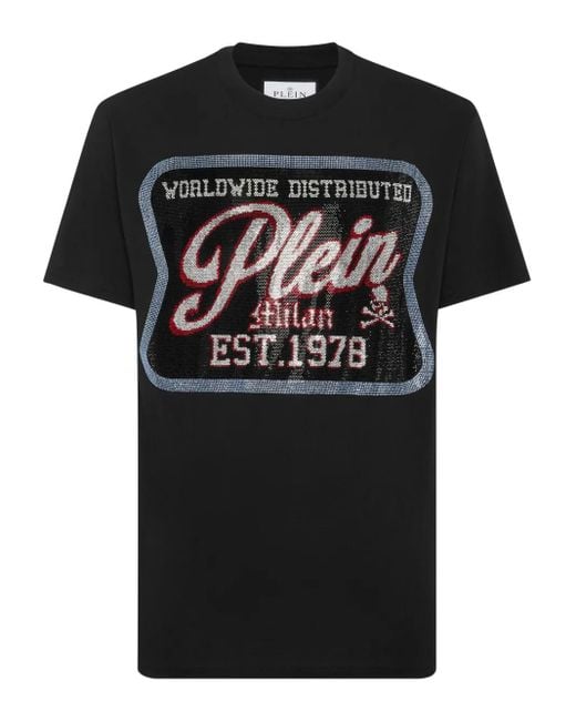Philipp Plein Black Round Neck T-Shirt Patch Plein Milan for men