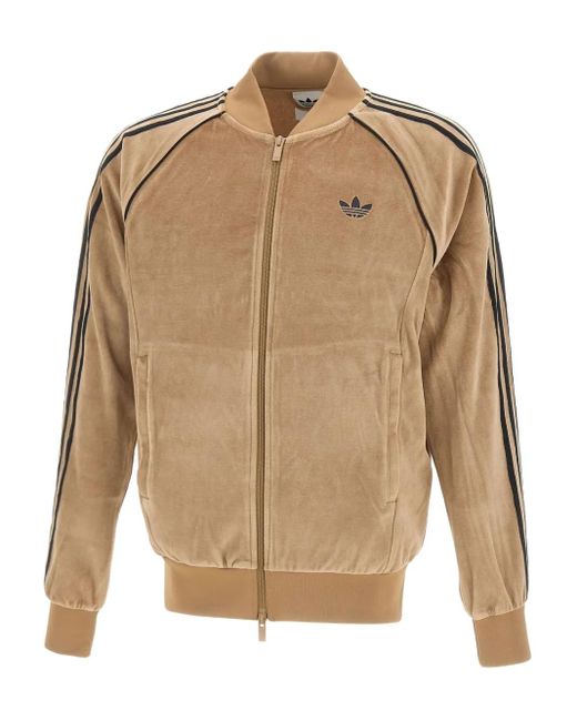 Adidas Natural Three-Stripe Velour Track Top for men