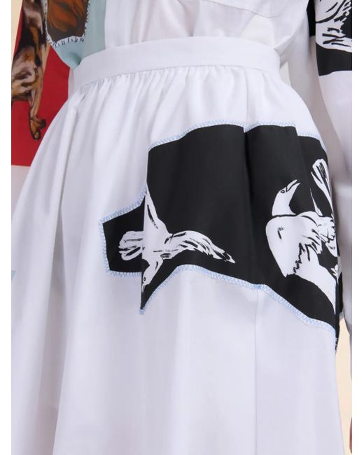 Marni White Patchwork-Design Midi Skirt