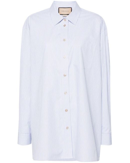 Gucci White Logo-embroidered Striped Shirt