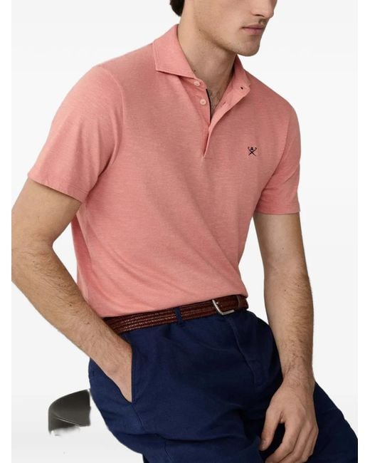 Hackett Blue Embroidered Cotton-Linen Polo Shirt for men