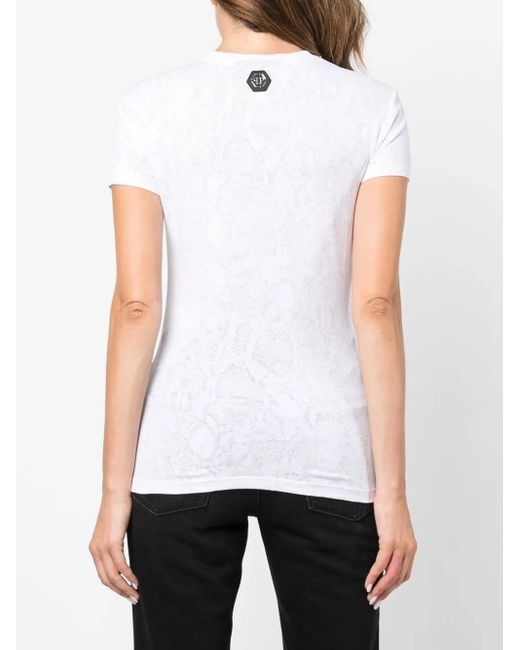 Philipp Plein White Crystal-Embellished Cotton T-Shirt