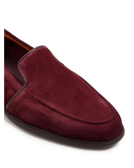 Santoni Red Slip-On Suede Loafers