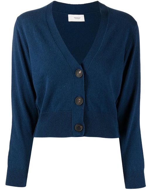 Pringle of Scotland Blue Cropped Button-Up Cardigan