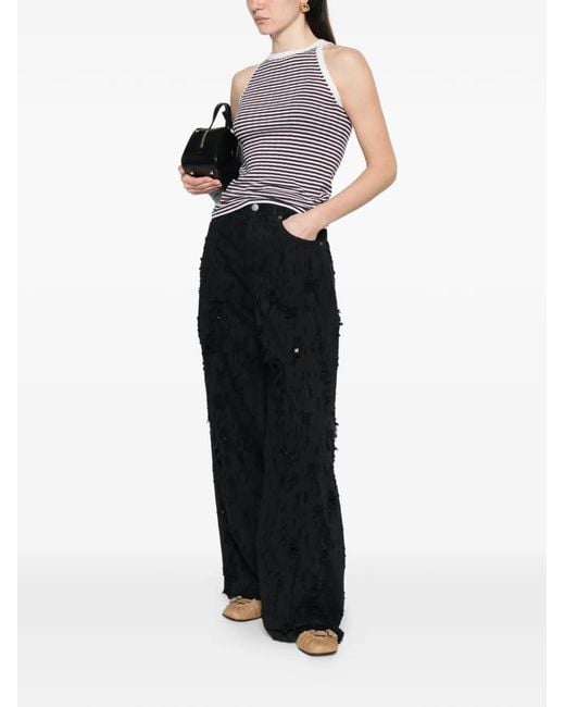 Aragona Red Striped-Pattern Ribbed Top
