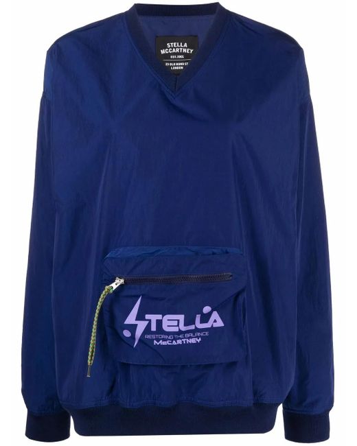 Stella McCartney Blue V-Neck Pouch Pocket Sweatshirt