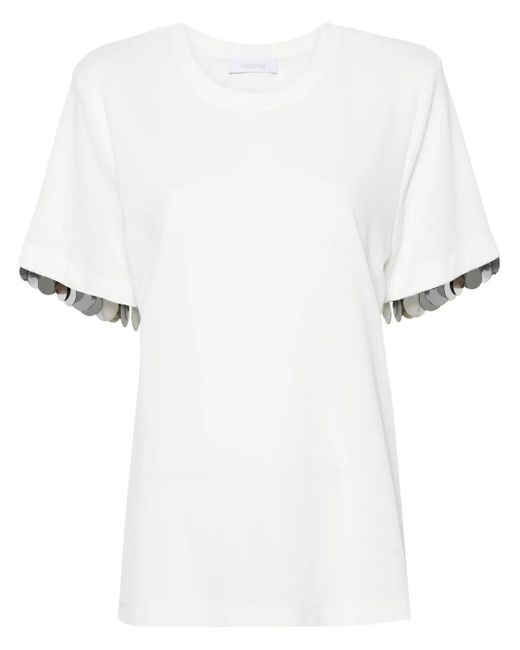 Rabanne White Paillette-Embellished Crepe T-Shirt