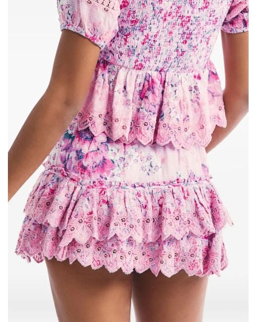 Minijupe Cairo À Fleurs LoveShackFancy en coloris Pink