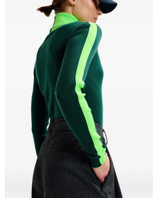 Essentiel Antwerp Green Stripe-Detail Turtleneck Sweater