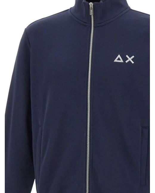 Sun 68 Blue Zip Embroidered Sweatshirt for men