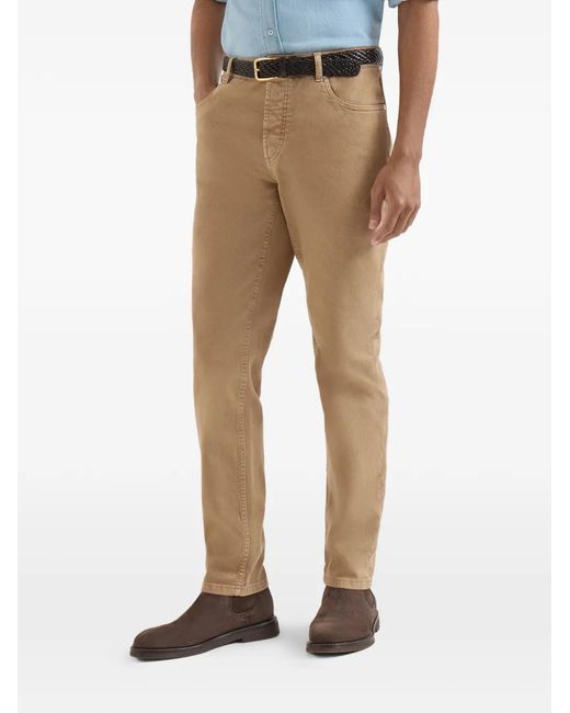 Brunello Cucinelli Natural Garment-Dyed Comfort Lightweight Denim Traditional Fit Five-Pocket Trousers for men
