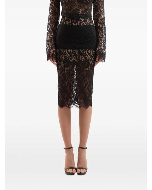 IMROSKA Black Lace-Panelled Pencil Midi Skirt