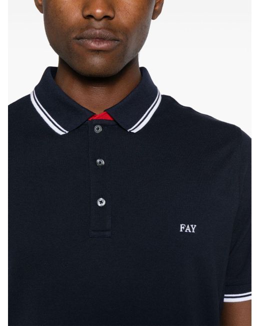 Fay Blue Striped-edge Polo Shirt for men